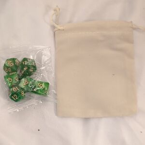 Green Marble RPG Dice Set with Drawstring Pouch